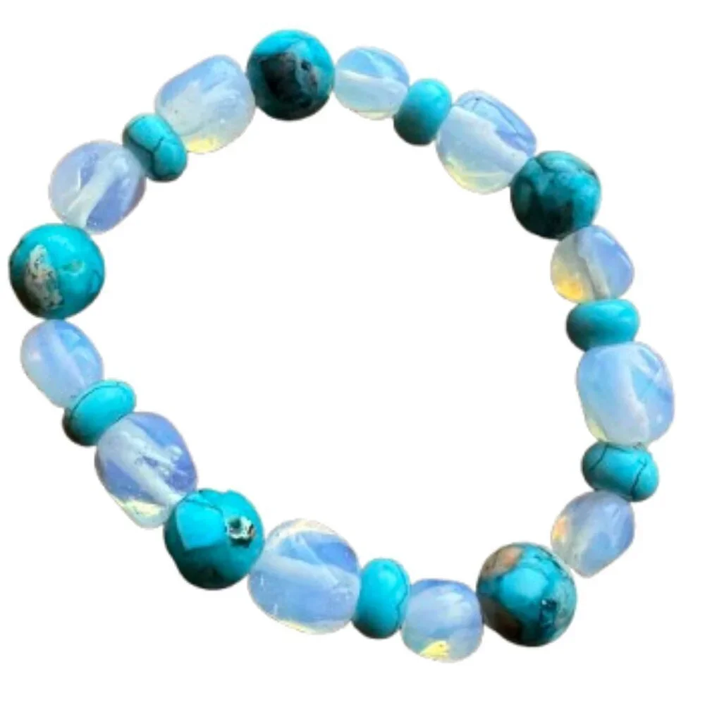 Blue -Brown New Ocean JasperBead Stretch bracelet Handmade NWT (MJW025)
